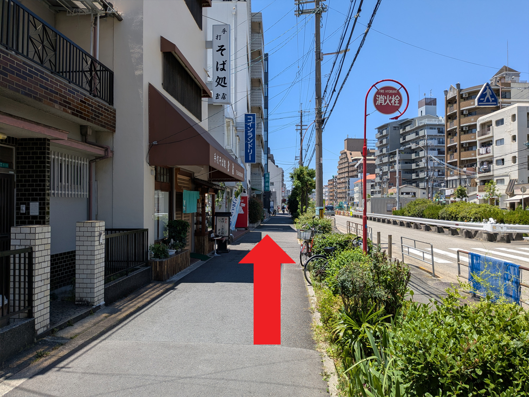 手打 そば処 玉屋さんが左手に、まっすぐ進む